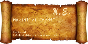 Maklári Ernő névjegykártya